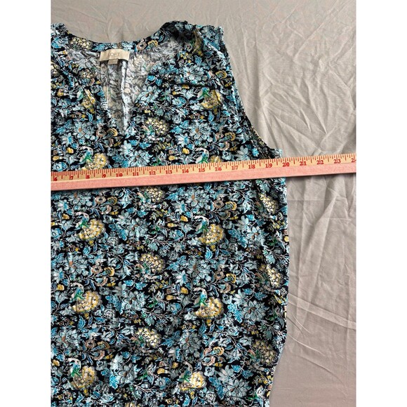 Loft Outlet Blue Floral Print Scrunch Waist Vneck Tank Blouse size large - Picture 5 of 6